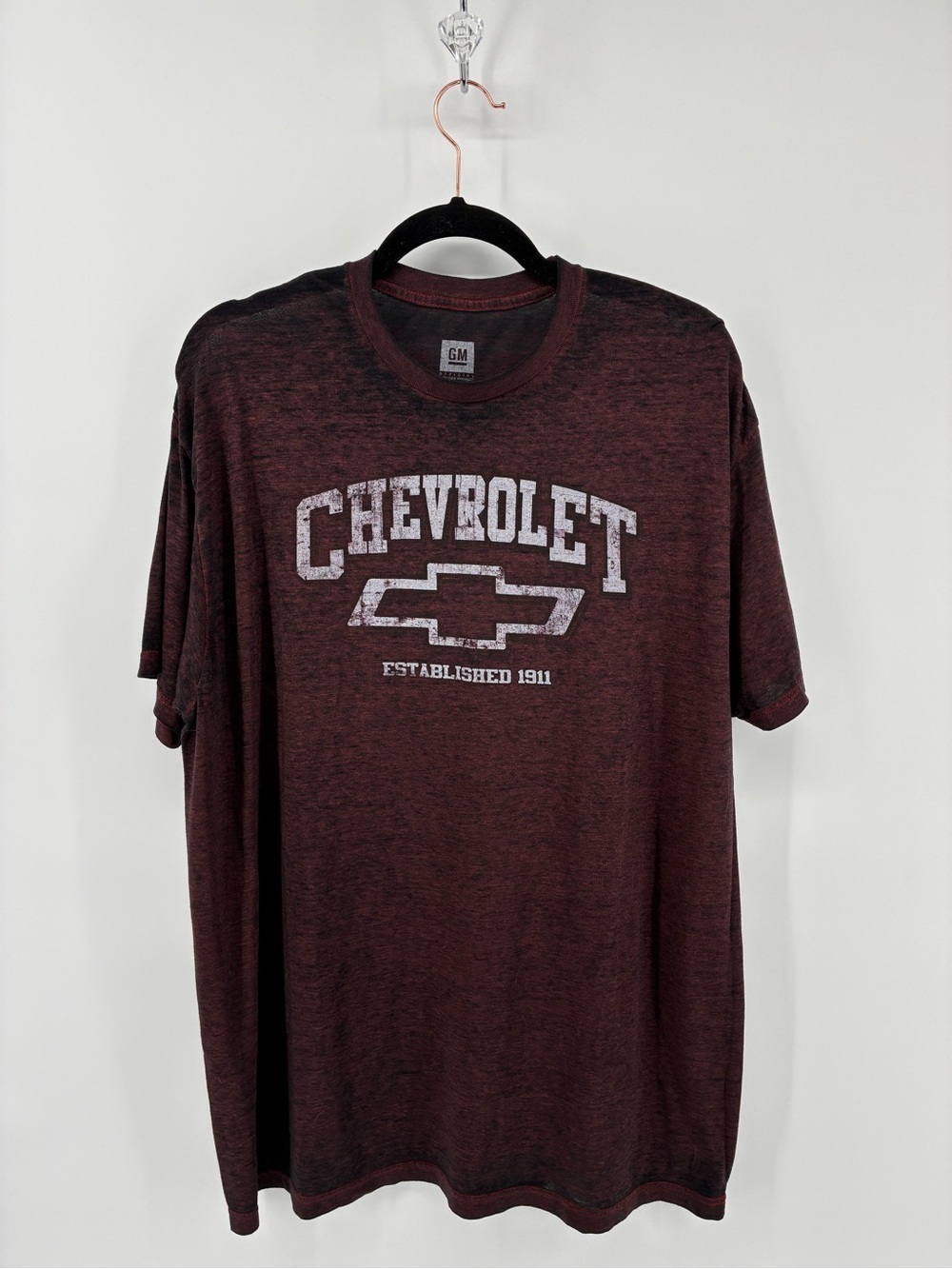 GM Chevrolet Men's Burgundy Graphic Tee Car Enthusiast Vintage Classic 80s